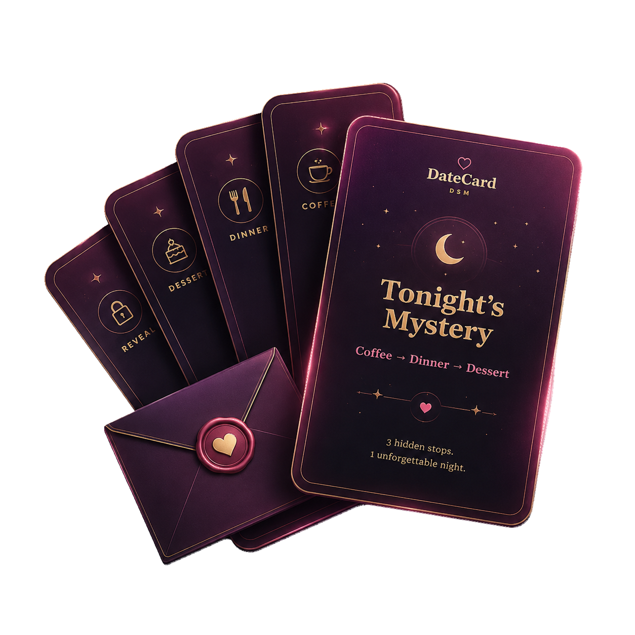 DateCard deck stack with Tonight's Mystery cards